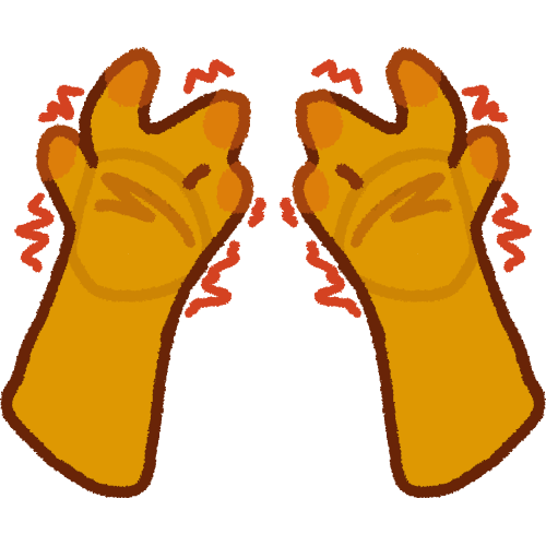 a pair of yellow hands stoping at the forearm, palms facing up. red shaky lines are surrounding the hands to show motion